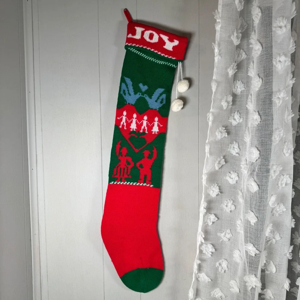 Vintage‎ 80s JOY Knit Christmas Stocking Friendship Birds Acrylic Made in Taiwan
